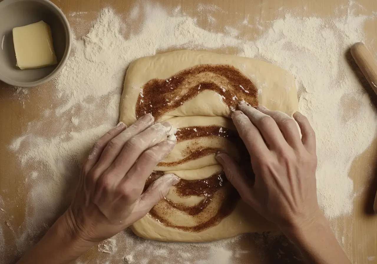 Making-Cinnamon-Rolls-Spreading-the-Perfect-Filling difference-between-cinnamon-roll-and-cinnamon-bun