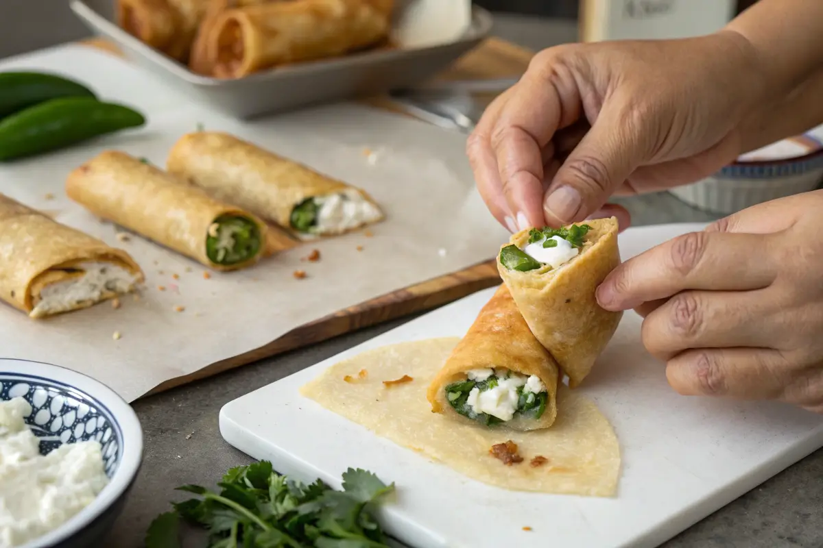 rolling-goat-cheese-jalapeno-egg-rolls Step-by-step guide to rolling egg rolls with goat cheese and jalapeños