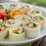 Vibrant tortilla roll-ups featuring cream cheese and ham.